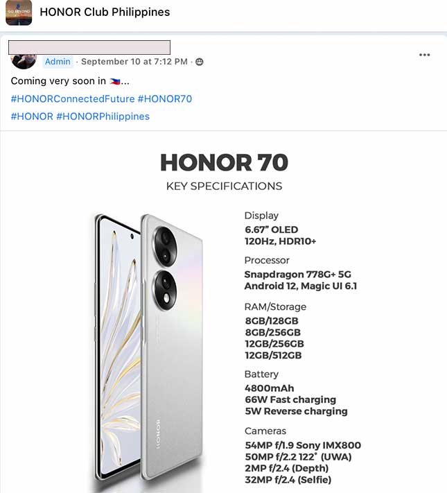 Honor 70 confirmed to be launched in the Philippines via Revu