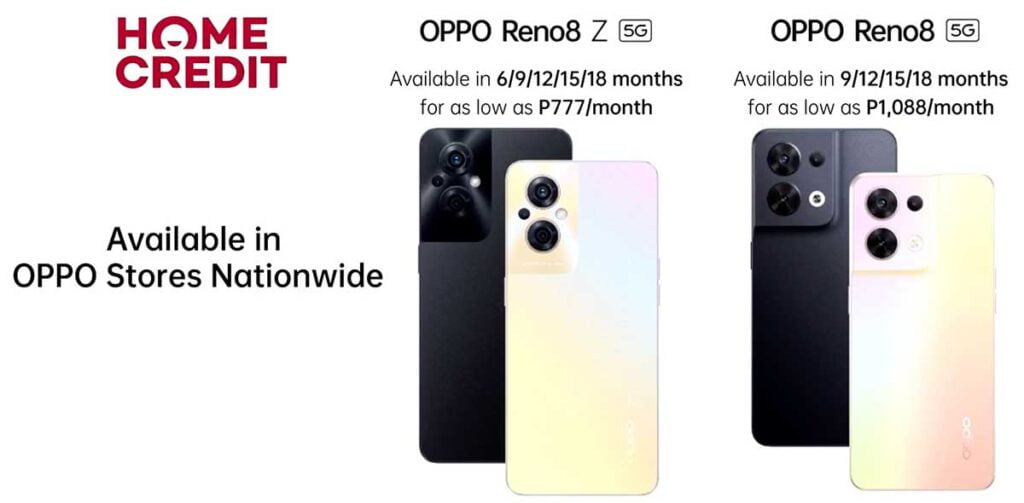 OPPO Reno8 5G and OPPO Reno8 Z 5G Home Credit promos or offers via Revu Philippines