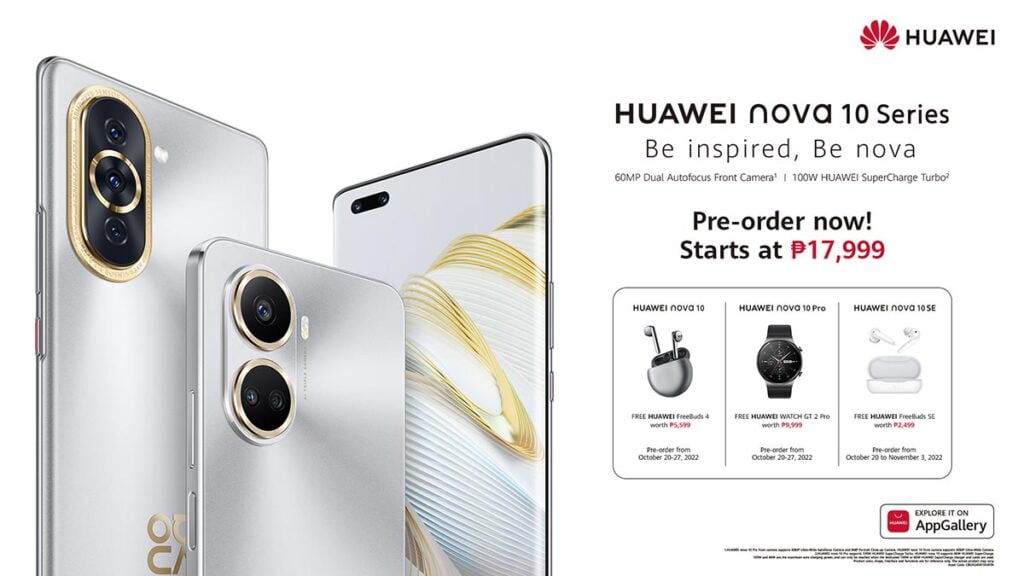 HUAWEI nova 10 Pro and nova 10 and nova 10 SE starting price and preorder period and freebies via Revu Philippines