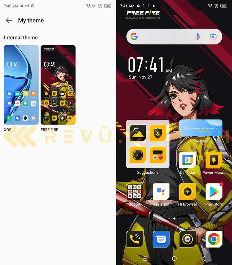 Free Fire themes on the Infinix HOT 20S via Revu Philippines
