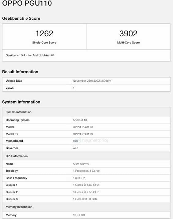 OPPO Find N2 benchmark score spotted on Geekbench via Revu Philippines