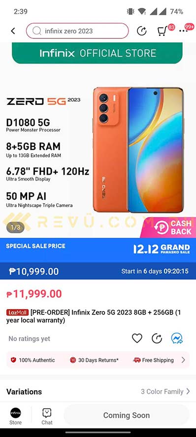 Infinix ZERO 5G 2023 price and availability spotted on Lazada by Revu Philippines