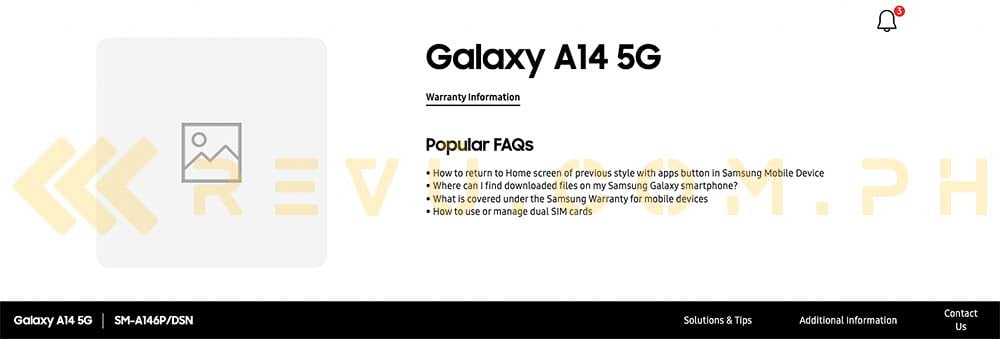 Samsung Galaxy A14 5G spotted on Philippines site by Revu Alora Uy Guerrero and Ramon Lopez