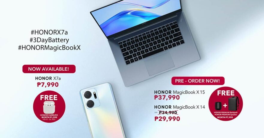 HONOR X7a and MagicBook X 14 and MagicBook X 15 price and specs via Revu Philippines