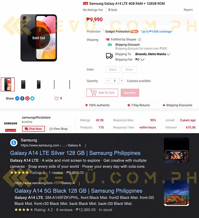 Samsung Galaxy A14 LTE 4G price spotted by Revu Philippines