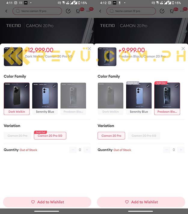 Tecno Camon 20 Pro 5G and Tecno Camon 20 Pro prices spotted by Revu Philippines
