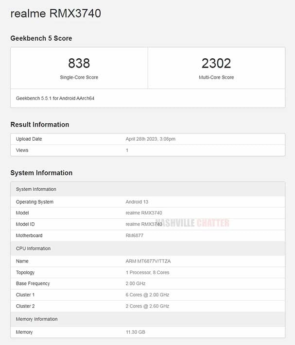 realme 11 Pro Plus 5G Geekbench benchmark score leak via Revu Philippines