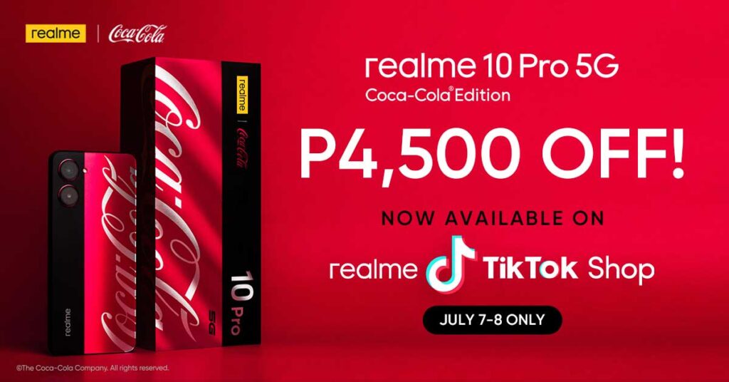 realme 10 Pro 5G Coca-Cola Edition discounted price during exclusive TikTok Shop selling via Revu Philippines