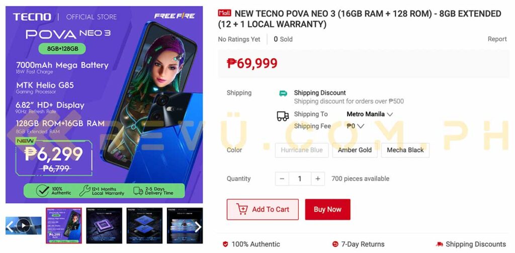 Tecno POVA Neo 3 price and specs via Revu Philippines a