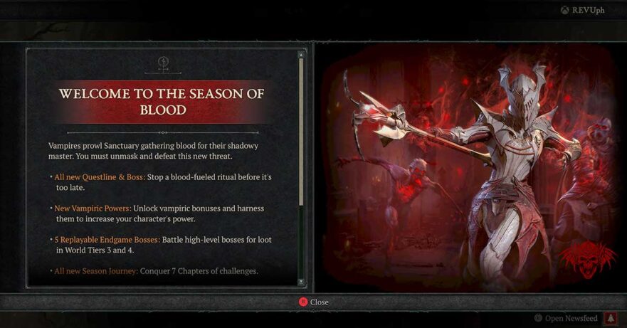Diablo 4 Season of Blood features via Revu Philippines