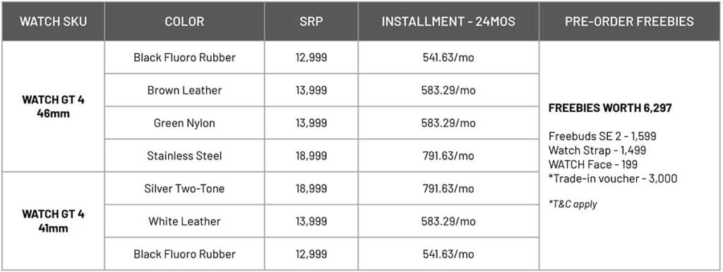 Huawei Watch GT 4 price and freebie and installment option details via Revu Philippines