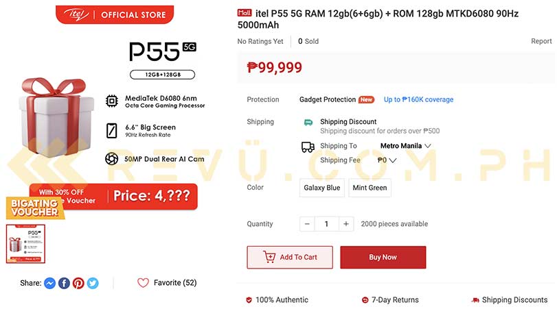 Itel P55 5G price and listing spotted by Revu Philippines