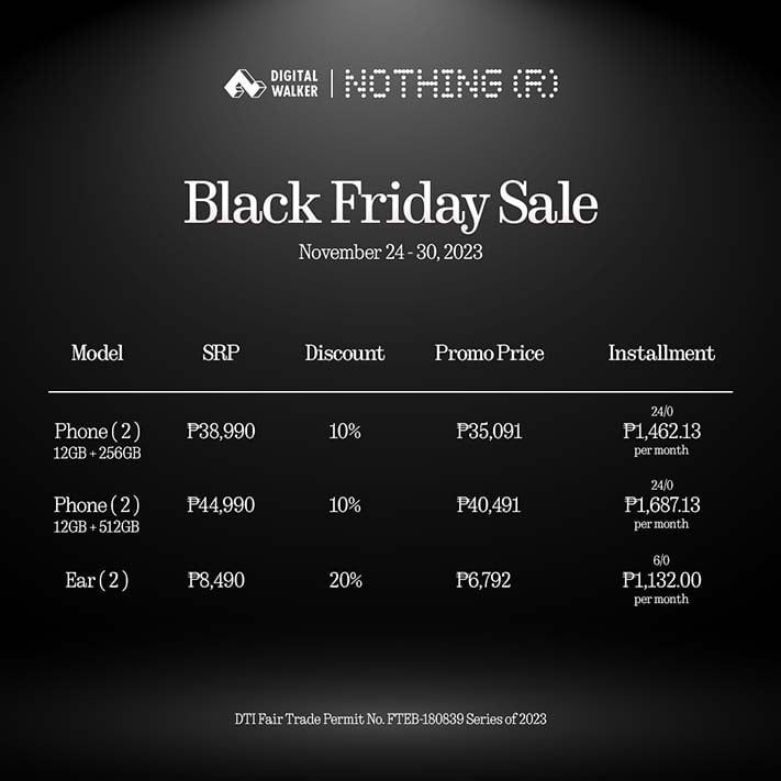 Nothing Phone 2 and Nothing Ear 2 sale prices on Black Friday via Revu Philippines