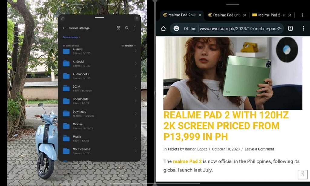 realme Pad 2 split-screen multi-tasking screenshot via Revu Philippines