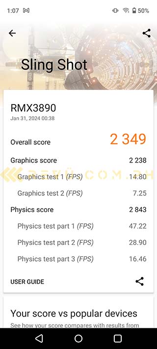 realme C67 benchmark score on 3DMark Sling Shot via Revu Philippines