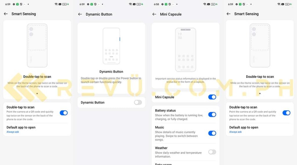 realme C65 software feature screenshots via Revu Philippines