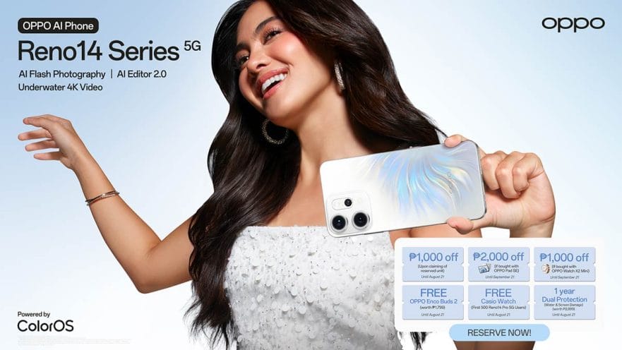 OPPO Reno14 Series 5G preorder freebie details featuring Atasha Muhlach via Revu Philippines