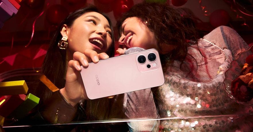 OPPO Reno14 F 5G pink color and price and specs via Revu Philippines