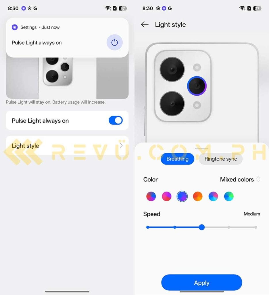 realme 15 Pro 5G Pulse Light settings via Revu Philippines